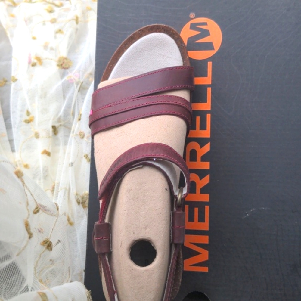 Merrell Leather Sandals Cork Air Cushion Sandals NIB 6M 🍷 Deep purple Wine